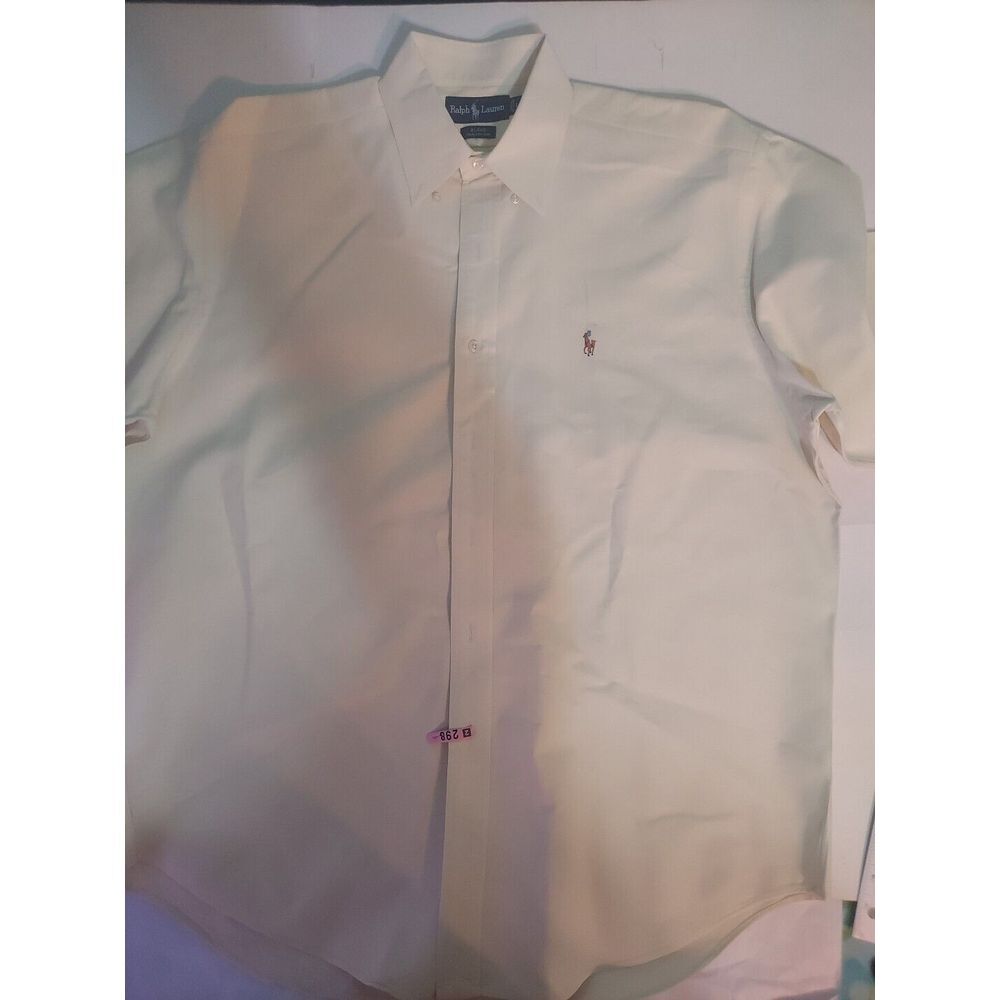 Ralph Lauren Blake Mens L Button Down Short Sleeve Shirt Yellow/w Flesh Pony Rd